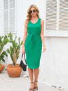 Drawstring V-Neck Wide Strap Dress Teal Casual Dresses - Tophatter Daily Deals