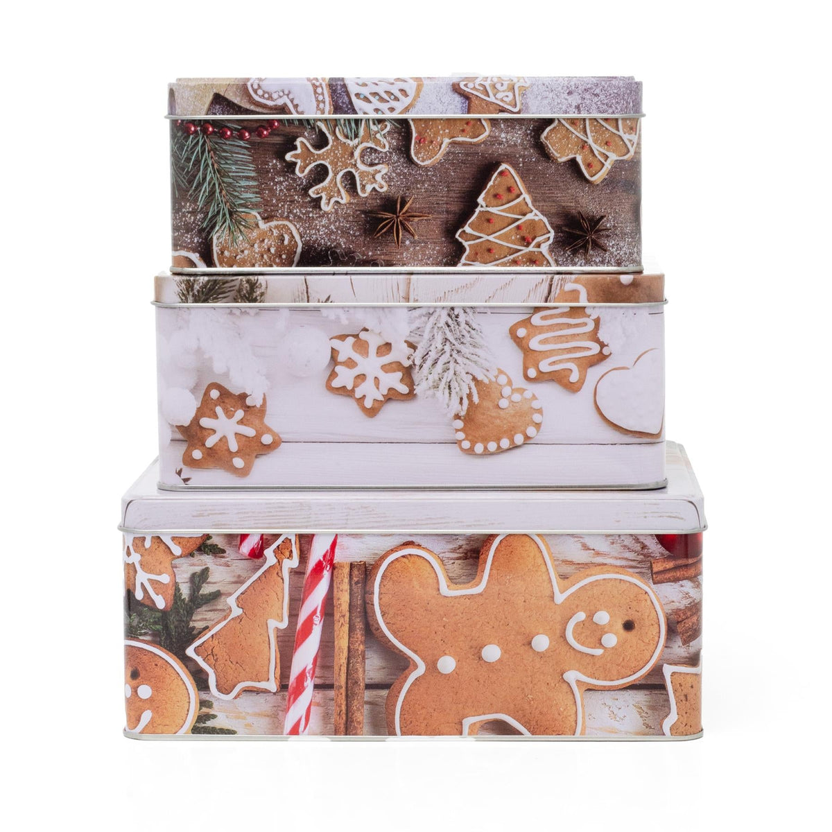 Set of 3 Gingerbread Christmas Storage Tins | Festive Rectangle Nesting Tins Tin - Tophatter Daily Deals