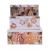 Set of 3 Gingerbread Christmas Storage Tins | Festive Rectangle Nesting Tins Tin - Tophatter Daily Deals