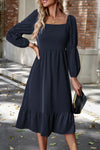 Square Neck Balloon Sleeve Midi Dress Casual Dresses - Tophatter Daily Deals