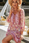 Floral Tied Balloon Sleeve Mini Dress Carnation Pink Casual Dresses - Tophatter Daily Deals