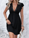 Deep V Flutter Sleeve Mini Dress Black Casual Dresses - Tophatter Daily Deals