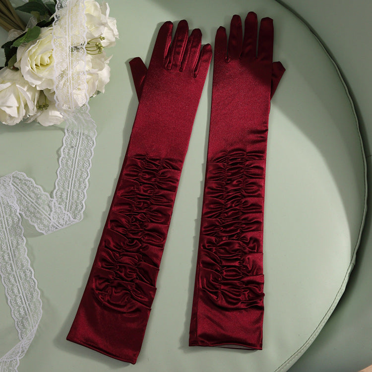 50cm Bridal Wedding Dress Satin Lengthened Gloves Red wine 50cm 0 - Tophatter Daily Deals