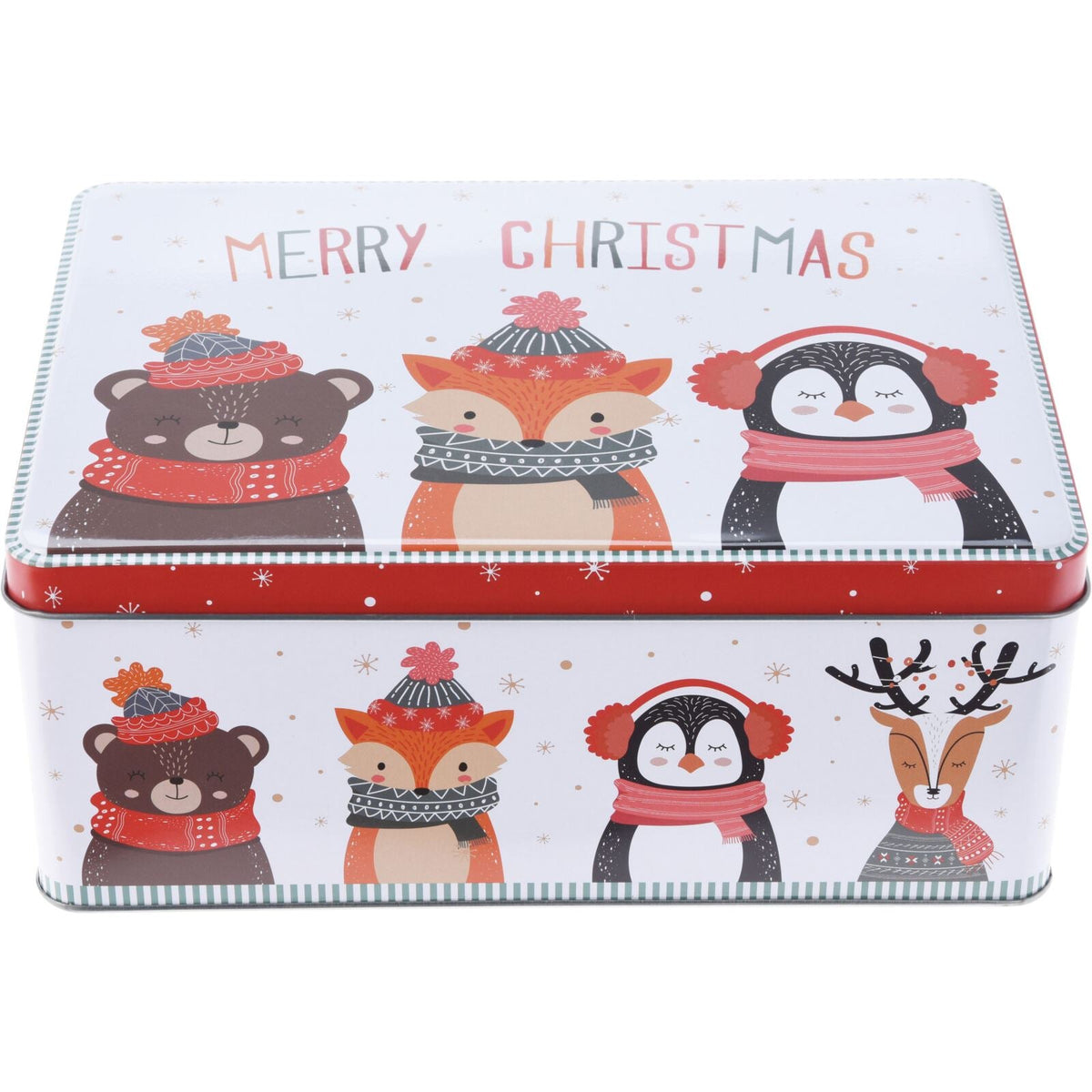 Merry Christmas Biscuit Tin | Animal Friends Cookie & Cake Storage Tin - 22x16cm Tin - Tophatter Daily Deals