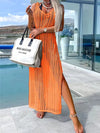 Openwork Slit Cutout Wide Strap Dress Orange Casual Dresses - Tophatter Daily Deals