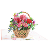 3D PopUp Flower Bouquet Cards Gifts Anniversary PopUp Mom Floral Bouquet Wife Invitation Card Greeting Cards Mothers Day Cards Postcard A basket of carnations 0 - Tophatter Daily Deals