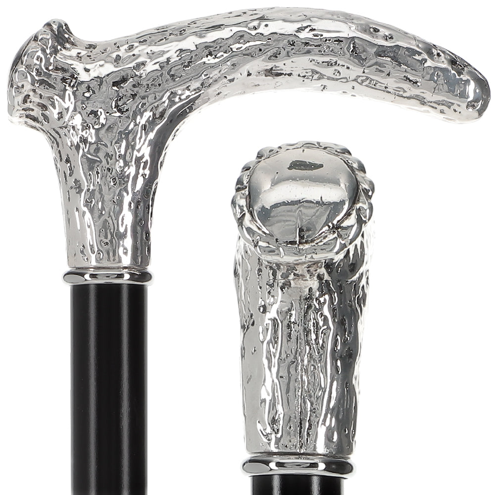 Italian Luxury 925r Silver Stag Horn Cane - Beechwood Shaf Antique Vintage Walking Canes - Tophatter Daily Deals