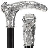 Italian Luxury 925r Silver Stag Horn Cane - Beechwood Shaf Antique Vintage Walking Canes - Tophatter Daily Deals