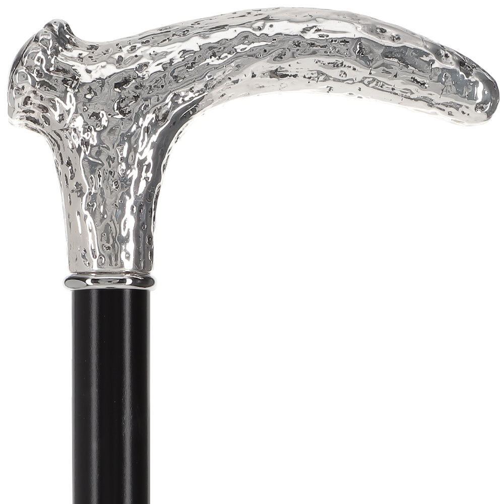 Italian Luxury 925r Silver Stag Horn Cane - Beechwood Shaf Antique Vintage Walking Canes - Tophatter Daily Deals