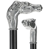 Silver 925r Horse Walking Cane with Black Beechwood Shaft and Collar Alpaca Silver Walking Sticks - Tophatter Daily Deals