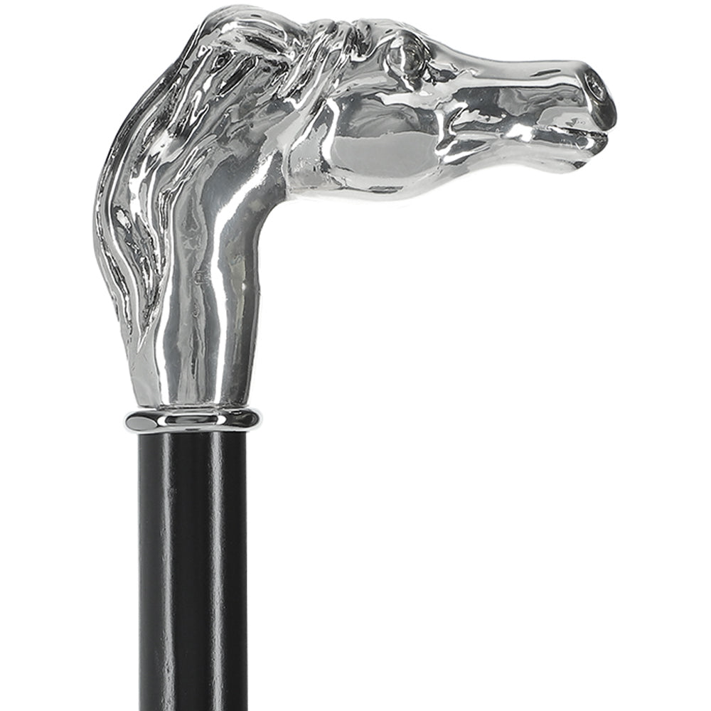 Silver 925r Horse Walking Cane with Black Beechwood Shaft and Collar Alpaca Silver Walking Sticks - Tophatter Daily Deals