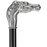 Silver 925r Horse Walking Cane with Black Beechwood Shaft and Collar Alpaca Silver Walking Sticks - Tophatter Daily Deals