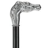 Silver 925r Horse Walking Cane with Black Beechwood Shaft and Collar Alpaca Silver Walking Sticks - Tophatter Daily Deals