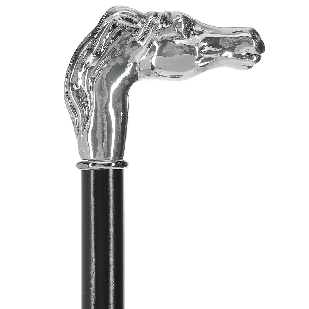 Silver 925r Horse Walking Cane with Black Beechwood Shaft and Collar Alpaca Silver Walking Sticks - Tophatter Daily Deals