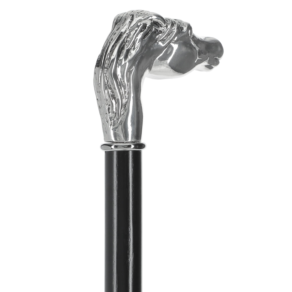 Silver 925r Horse Walking Cane with Black Beechwood Shaft and Collar Alpaca Silver Walking Sticks - Tophatter Daily Deals