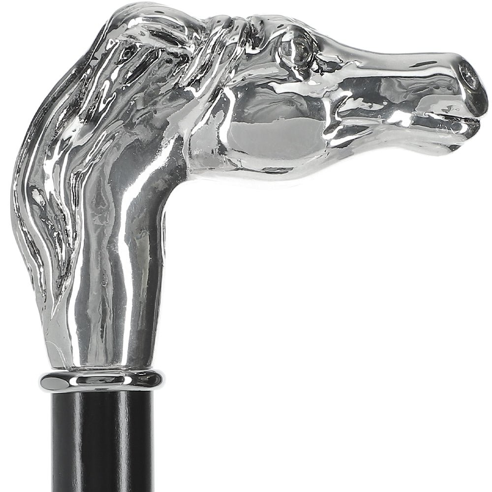 Silver 925r Horse Walking Cane with Black Beechwood Shaft and Collar Alpaca Silver Walking Sticks - Tophatter Daily Deals