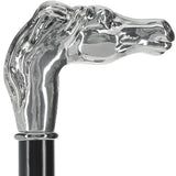 Silver 925r Horse Walking Cane with Black Beechwood Shaft and Collar Alpaca Silver Walking Sticks - Tophatter Daily Deals