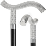 Italian Luxury: Twisted Ribbed Fritz Handle Cane, In 925r Silver Alpaca Silver Walking Sticks - Tophatter Daily Deals