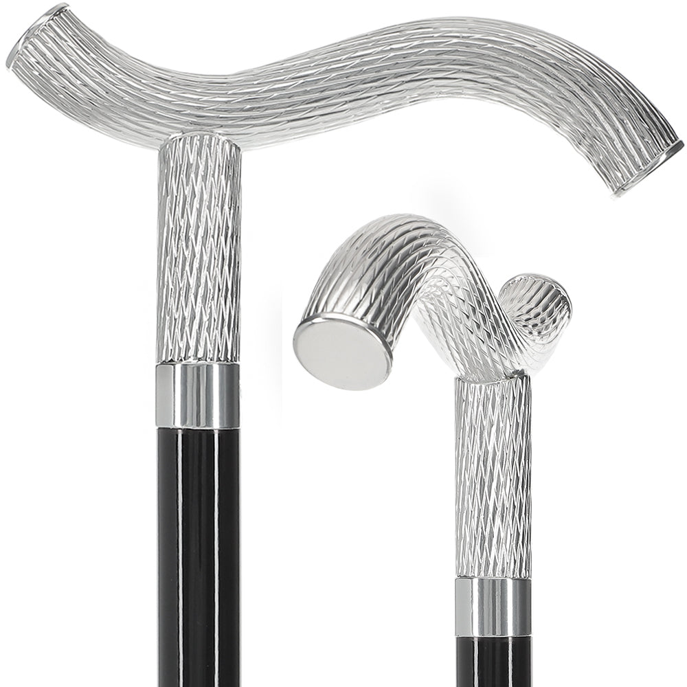 Italian Luxury: Twisted Ribbed Fritz Handle Cane, In 925r Silver Alpaca Silver Walking Sticks - Tophatter Daily Deals