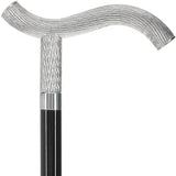 Italian Luxury: Twisted Ribbed Fritz Handle Cane, In 925r Silver Alpaca Silver Walking Sticks - Tophatter Daily Deals