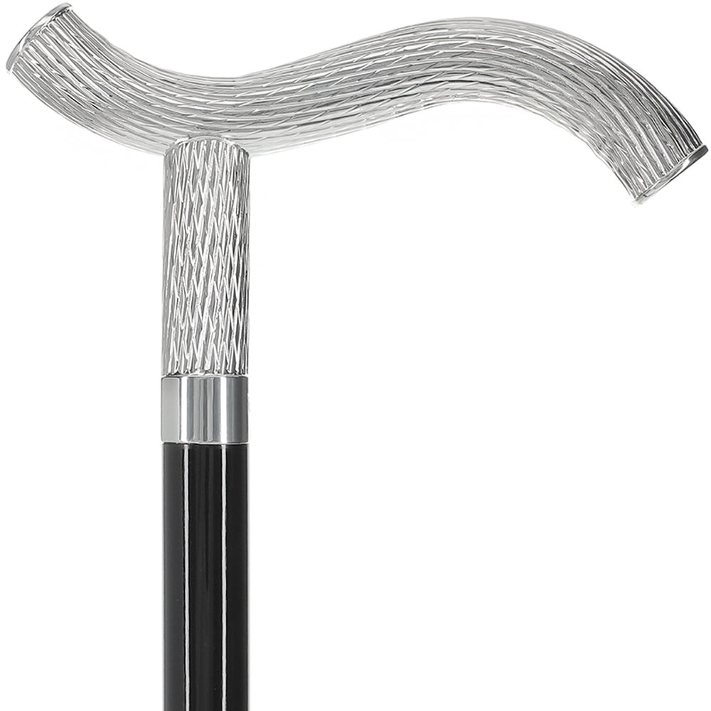Italian Luxury: Twisted Ribbed Fritz Handle Cane, In 925r Silver Alpaca Silver Walking Sticks - Tophatter Daily Deals
