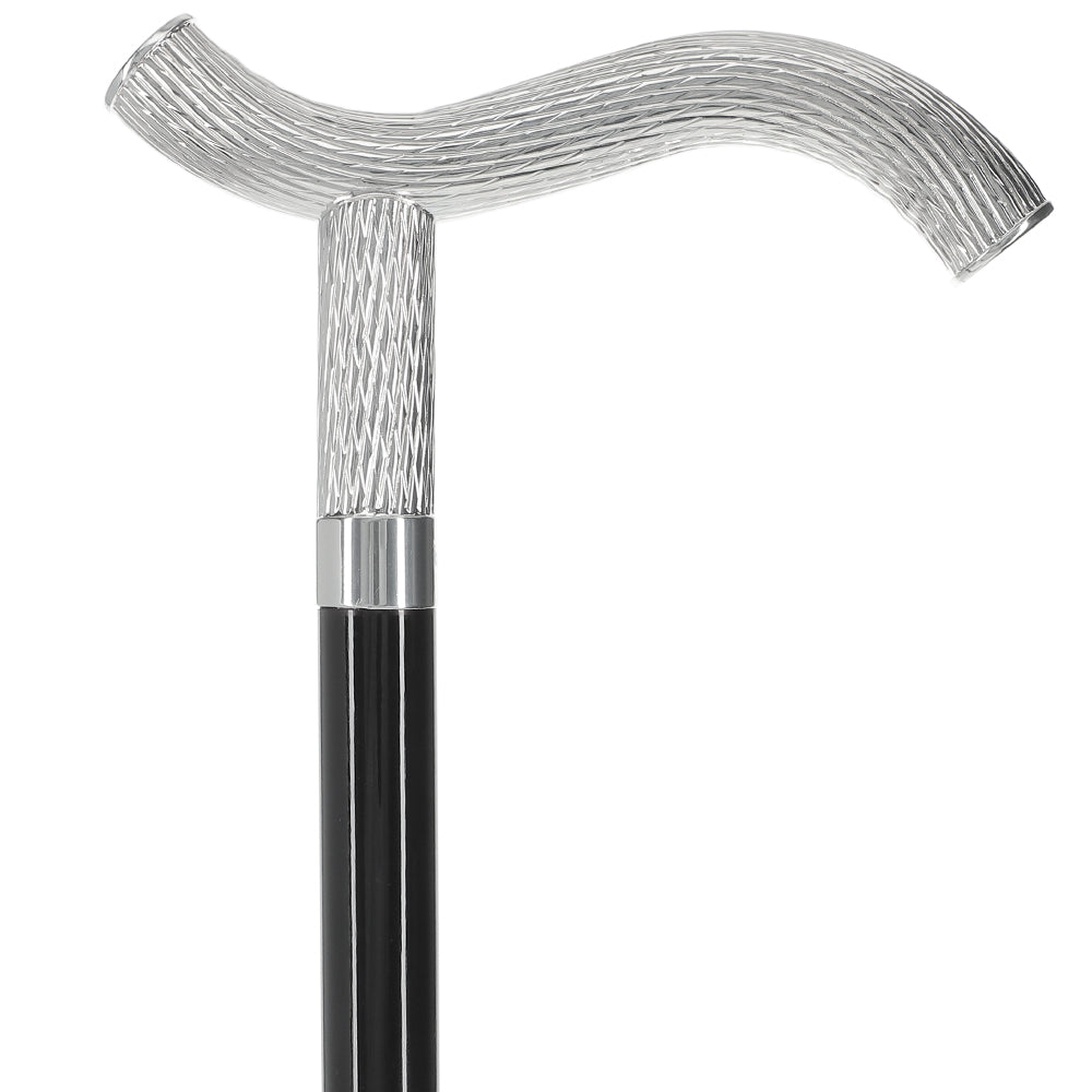 Italian Luxury: Twisted Ribbed Fritz Handle Cane, In 925r Silver Alpaca Silver Walking Sticks - Tophatter Daily Deals