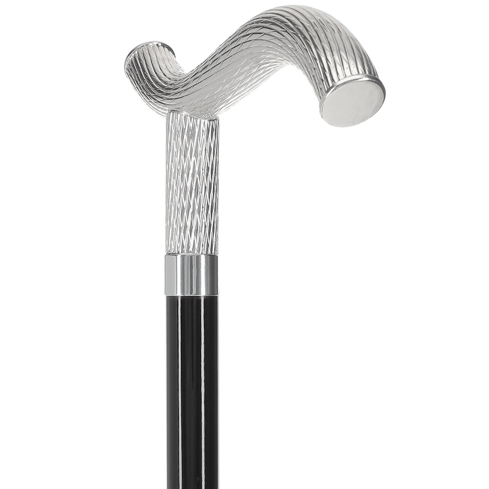 Italian Luxury: Twisted Ribbed Fritz Handle Cane, In 925r Silver Alpaca Silver Walking Sticks - Tophatter Daily Deals