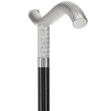 Italian Luxury: Twisted Ribbed Fritz Handle Cane, In 925r Silver Alpaca Silver Walking Sticks - Tophatter Daily Deals