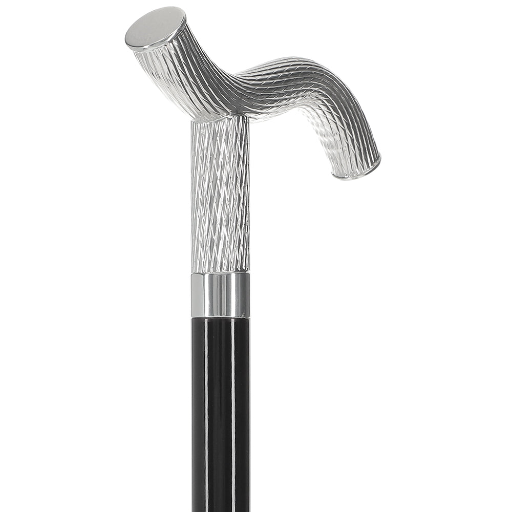 Italian Luxury: Twisted Ribbed Fritz Handle Cane, In 925r Silver Alpaca Silver Walking Sticks - Tophatter Daily Deals