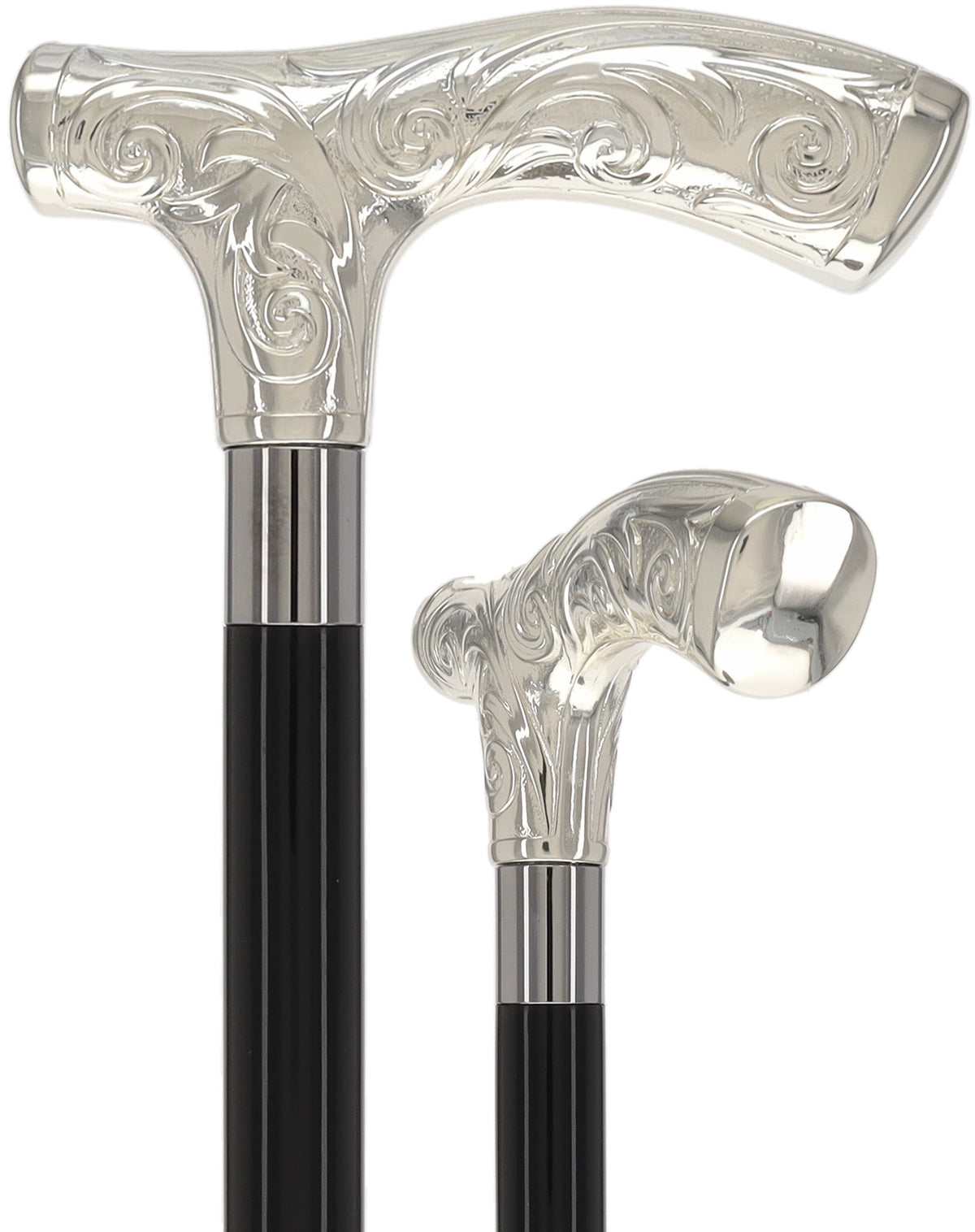 Italian Luxury Silver 925r Embossed Fritz Handle Cane Antique Vintage Walking Canes - Tophatter Daily Deals