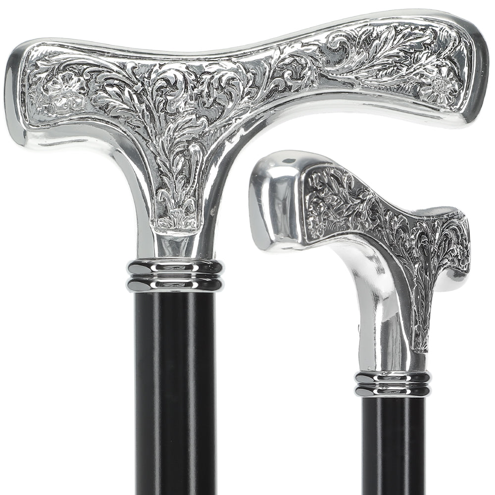 Italian Import: Silver 925r Embossed Fritz Handle Cane Alpaca Silver Walking Sticks - Tophatter Daily Deals