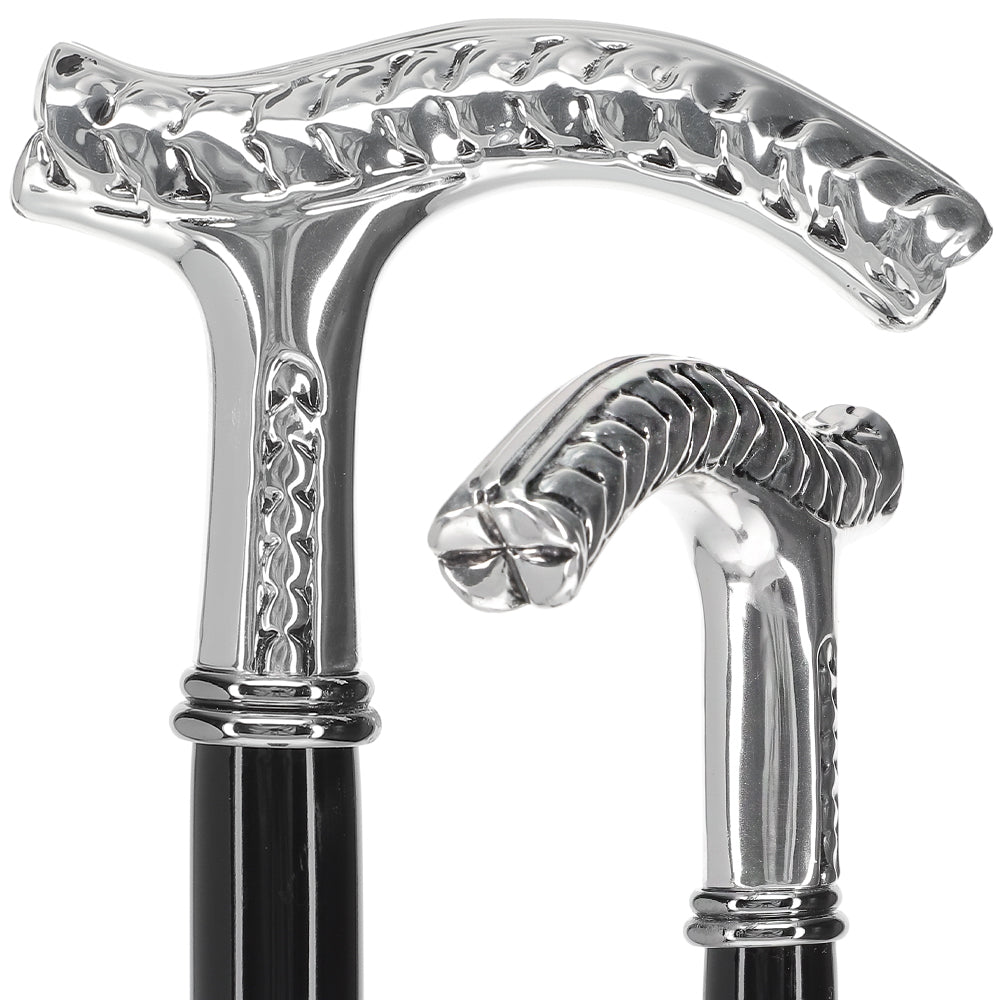 Italian Luxury: Fritz Leaves Handle Cane, In 925r Silver Alpaca Silver Walking Sticks - Tophatter Daily Deals
