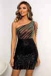 Contrast Sequin One Shoulder Sleeveless Dress Black Casual Dresses - Tophatter Daily Deals