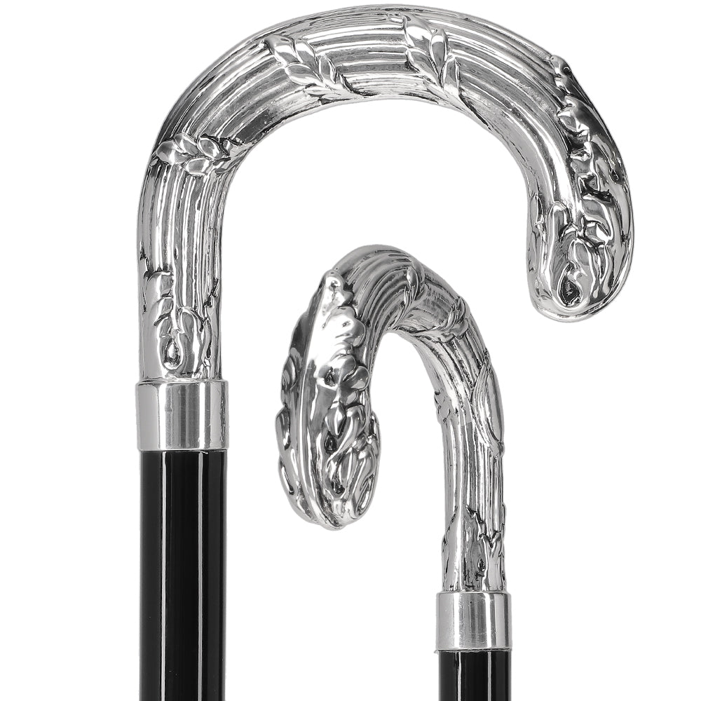Italian Luxury Silver 925 Ribbed Intricate Design Walking Cane Alpaca Silver Walking Sticks - Tophatter Daily Deals