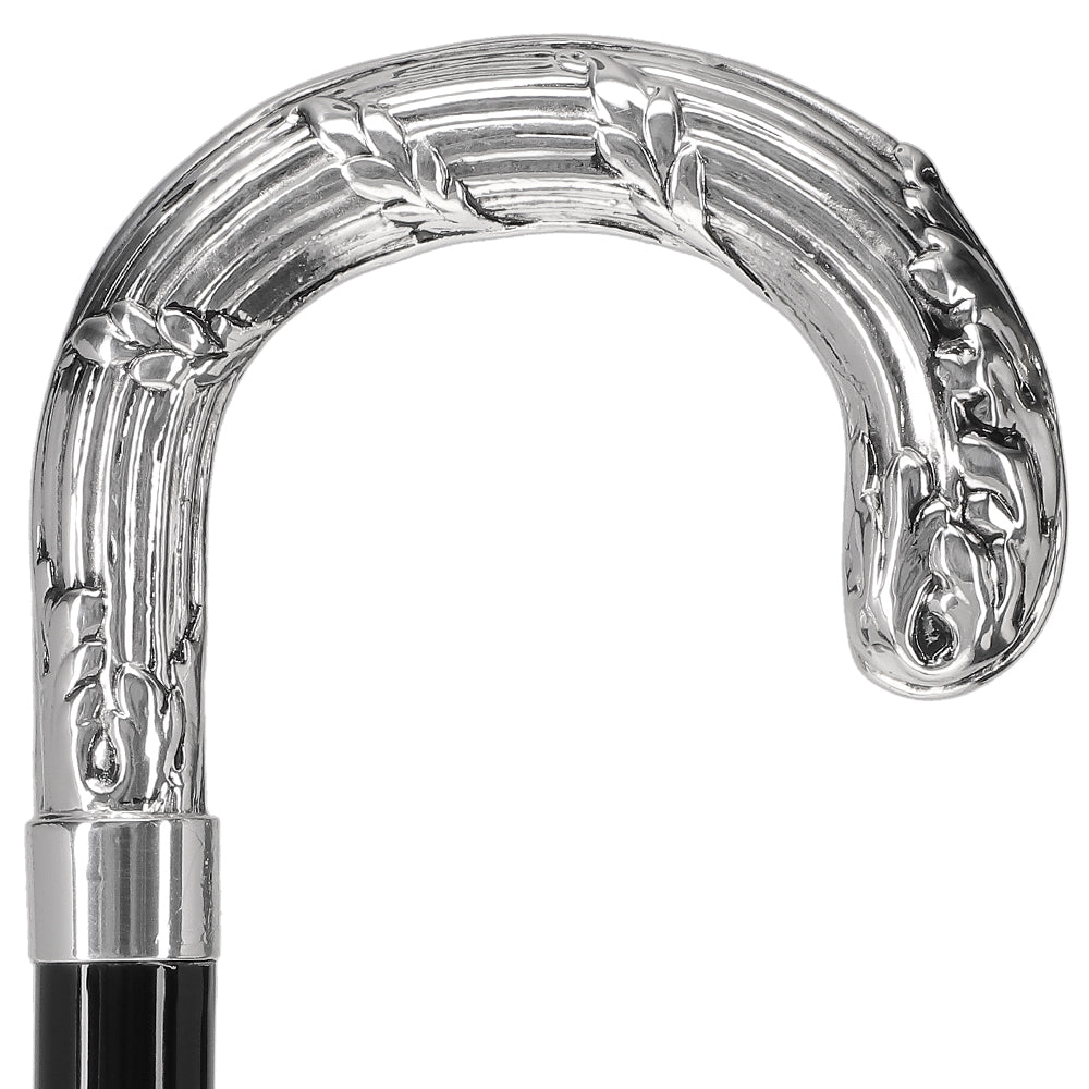 Italian Luxury Silver 925 Ribbed Intricate Design Walking Cane Alpaca Silver Walking Sticks - Tophatter Daily Deals