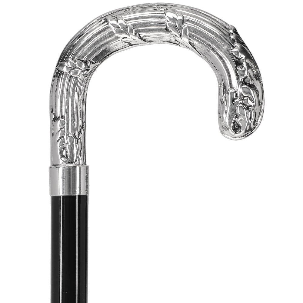 Italian Luxury Silver 925 Ribbed Intricate Design Walking Cane Alpaca Silver Walking Sticks - Tophatter Daily Deals