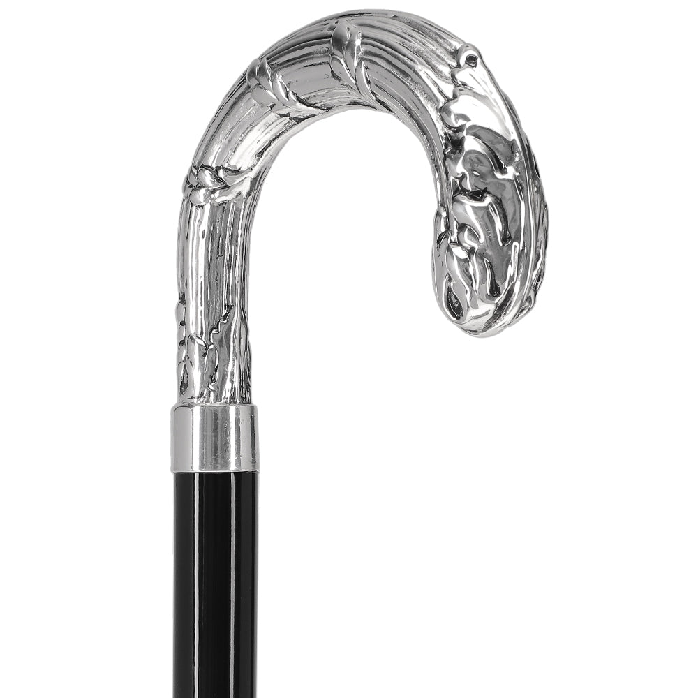 Italian Luxury Silver 925 Ribbed Intricate Design Walking Cane Alpaca Silver Walking Sticks - Tophatter Daily Deals