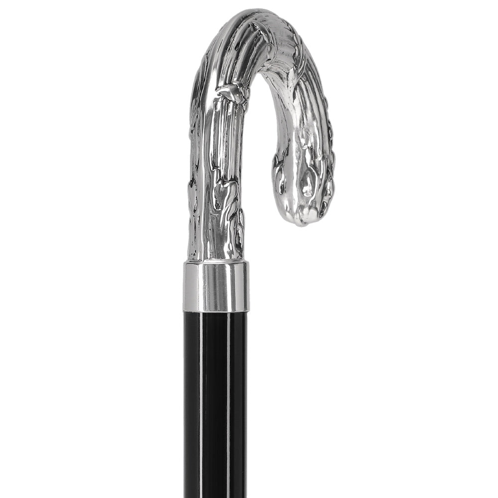 Italian Luxury Silver 925 Ribbed Intricate Design Walking Cane Alpaca Silver Walking Sticks - Tophatter Daily Deals