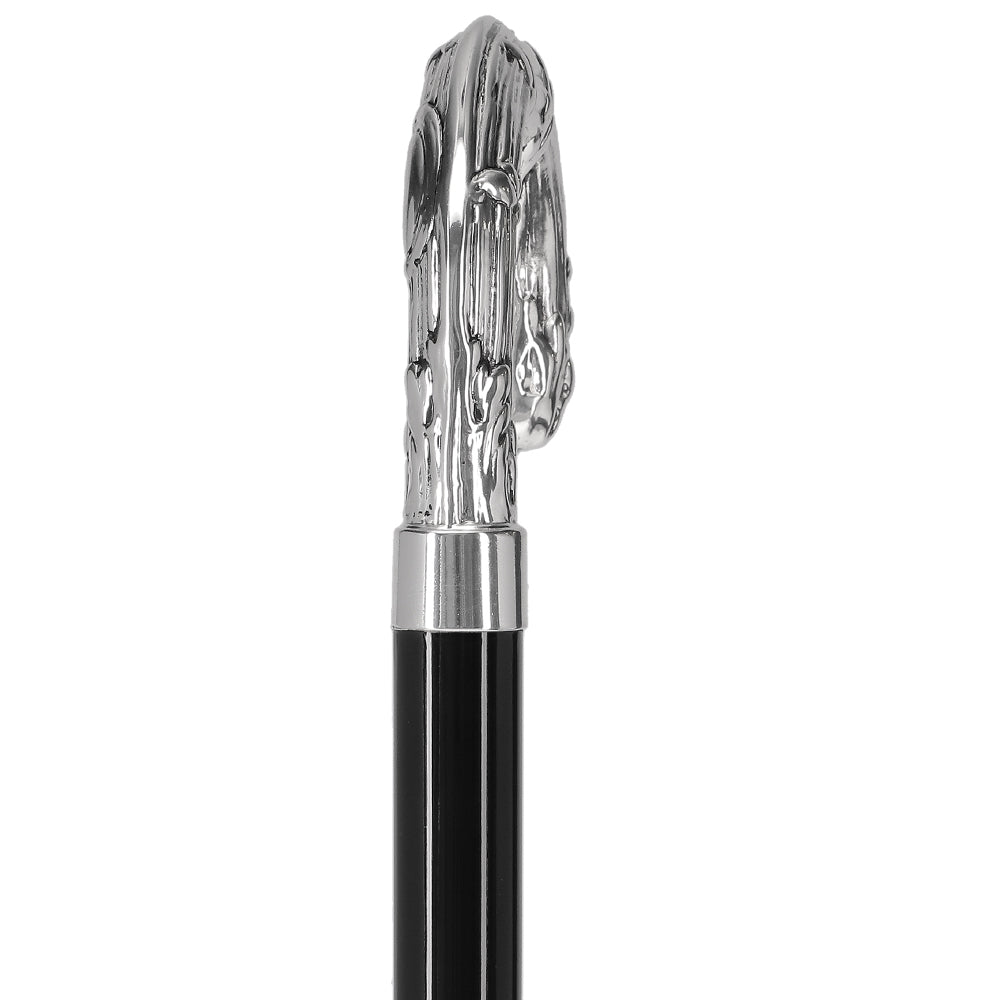 Italian Luxury Silver 925 Ribbed Intricate Design Walking Cane Alpaca Silver Walking Sticks - Tophatter Daily Deals