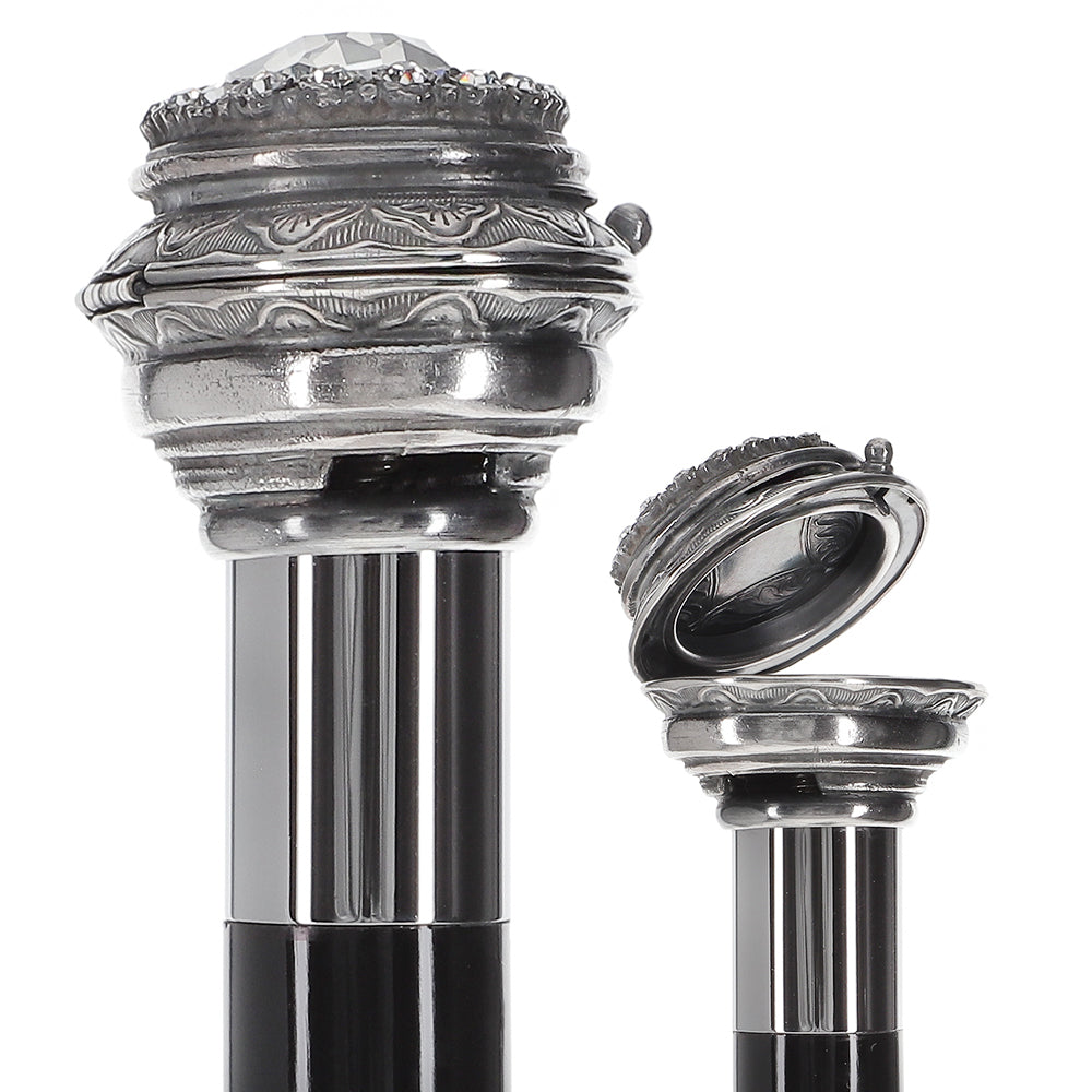 Italian Luxury: Pillbox Knob Stick, Swarovski Crystals, 925r Silver Rhinestones Walking Cane - Tophatter Daily Deals