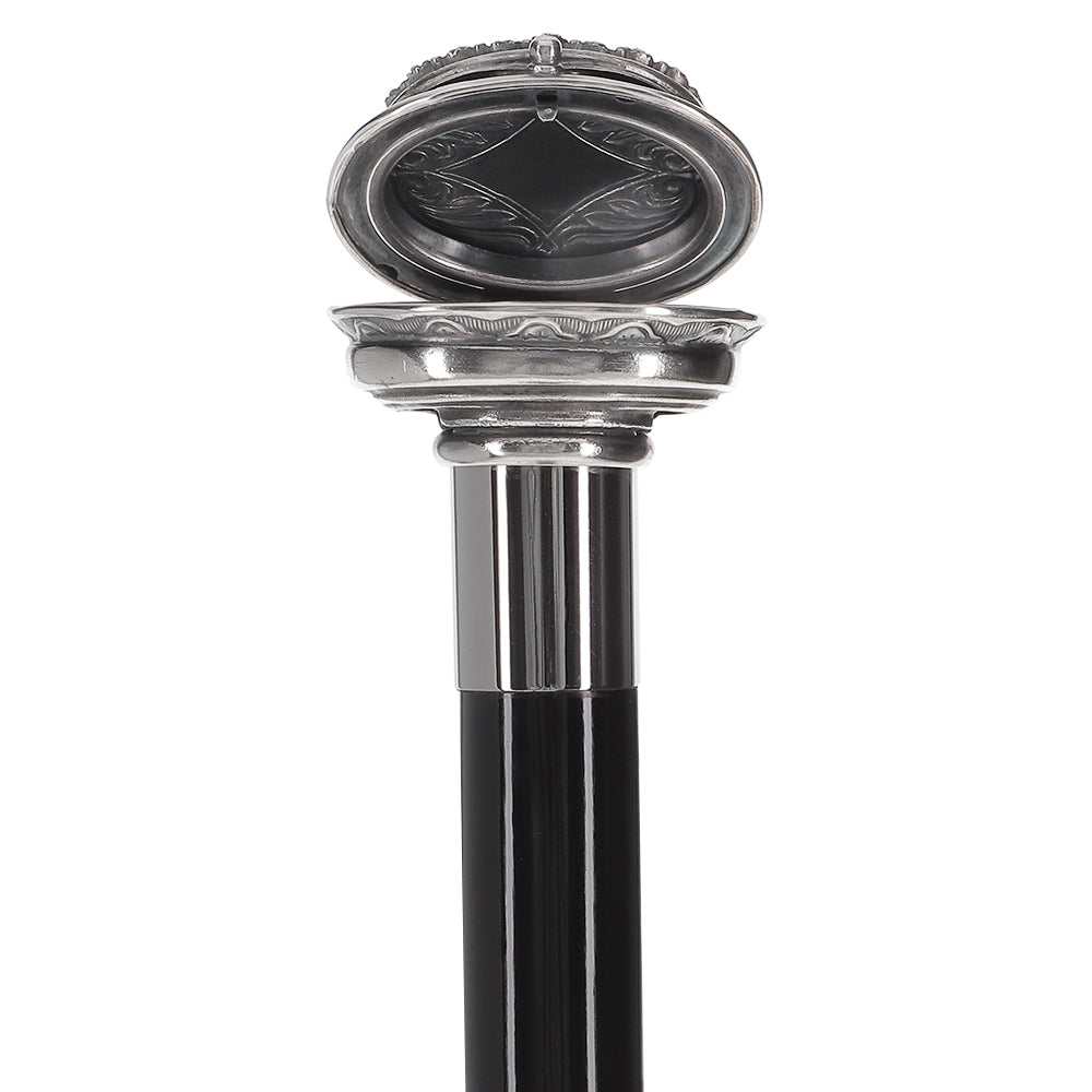 Italian Luxury: Pillbox Knob Stick, Swarovski Crystals, 925r Silver Rhinestones Walking Cane - Tophatter Daily Deals