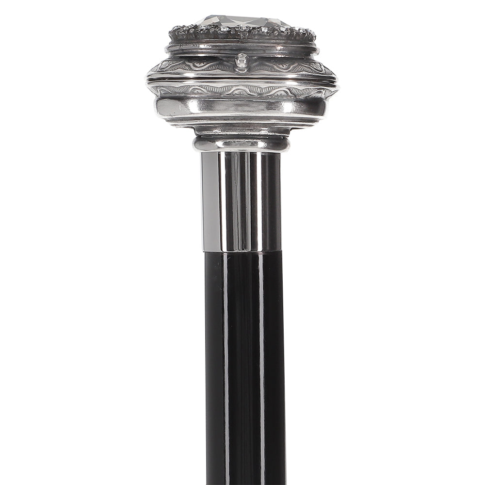 Italian Luxury: Pillbox Knob Stick, Swarovski Crystals, 925r Silver Rhinestones Walking Cane - Tophatter Daily Deals