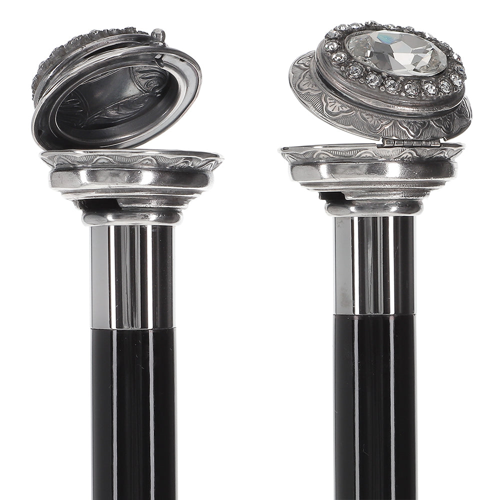 Italian Luxury: Pillbox Knob Stick, Swarovski Crystals, 925r Silver Rhinestones Walking Cane - Tophatter Daily Deals