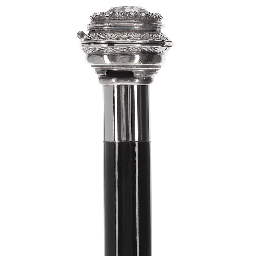 Italian Luxury: Pillbox Knob Stick, Swarovski Crystals, 925r Silver Rhinestones Walking Cane - Tophatter Daily Deals