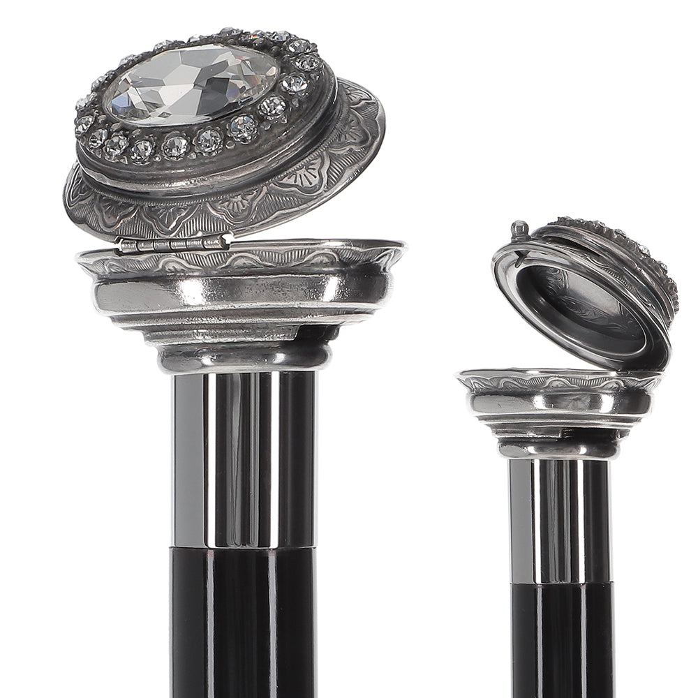 Italian Luxury: Pillbox Knob Stick, Swarovski Crystals, 925r Silver Rhinestones Walking Cane - Tophatter Daily Deals