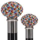 Multi-Colored Swarovski Crystal Encrusted Small Knob Walking Stick with Black Beachwood Shaft Rhinestones Walking Cane - Tophatter Daily Deals