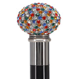 Multi-Colored Swarovski Crystal Encrusted Small Knob Walking Stick with Black Beachwood Shaft Rhinestones Walking Cane - Tophatter Daily Deals