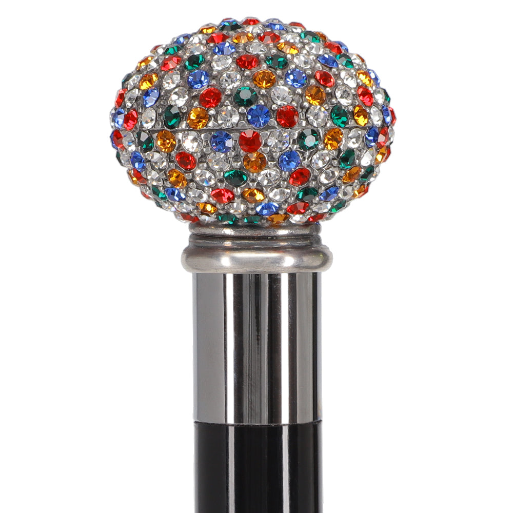 Multi-Colored Swarovski Crystal Encrusted Small Knob Walking Stick with Black Beachwood Shaft Rhinestones Walking Cane - Tophatter Daily Deals