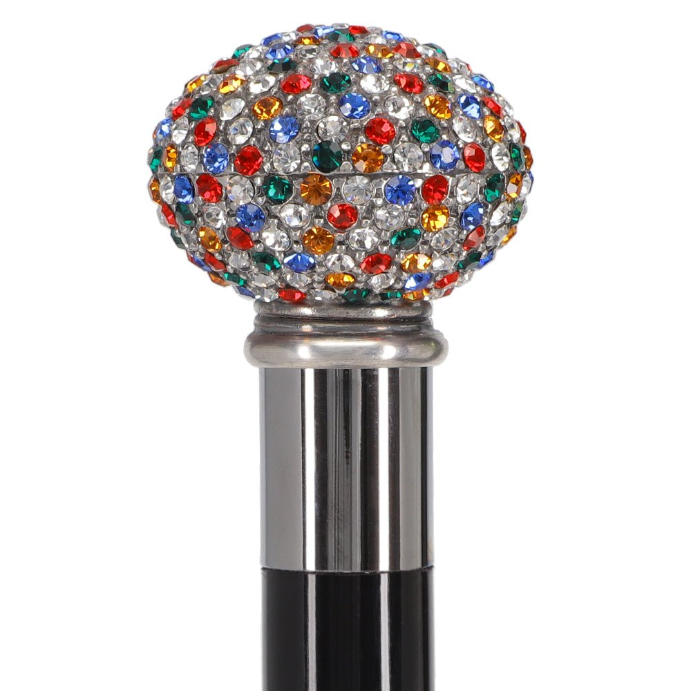 Multi-Colored Swarovski Crystal Encrusted Small Knob Walking Stick with Black Beachwood Shaft Rhinestones Walking Cane - Tophatter Daily Deals