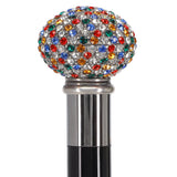Multi-Colored Swarovski Crystal Encrusted Small Knob Walking Stick with Black Beachwood Shaft Rhinestones Walking Cane - Tophatter Daily Deals